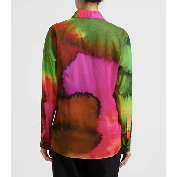 Dries Van Noten Clavelly Watercolor Print Collared Cotton Button Shirt Size 40 - Picture 2 of 11